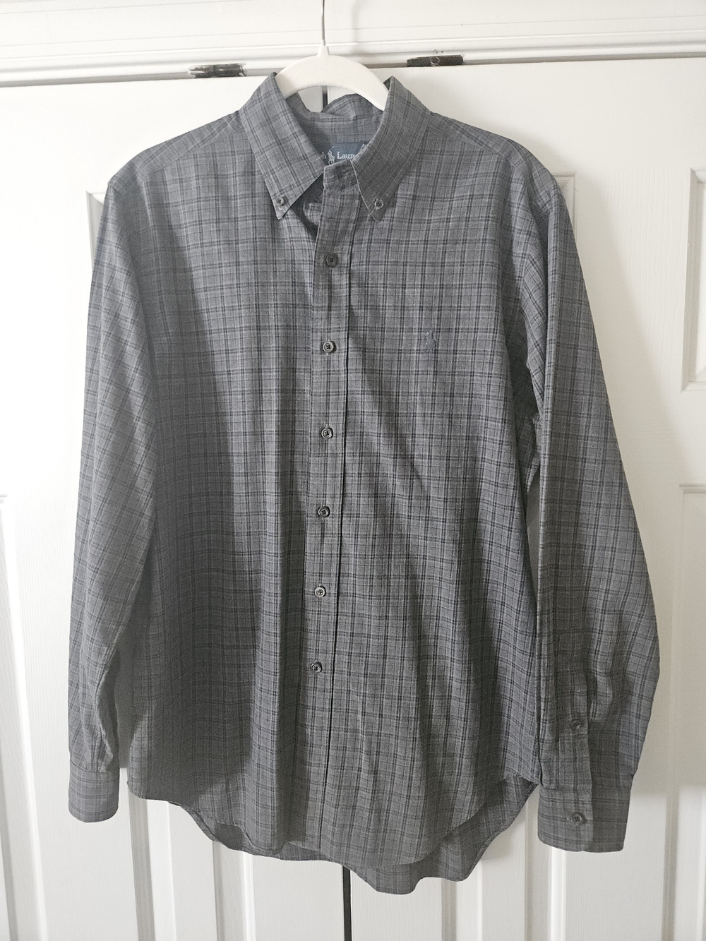 Ralph Lauren Classic Fit Men's M Gray Plaid Cotton Woven Button-Down Shirt